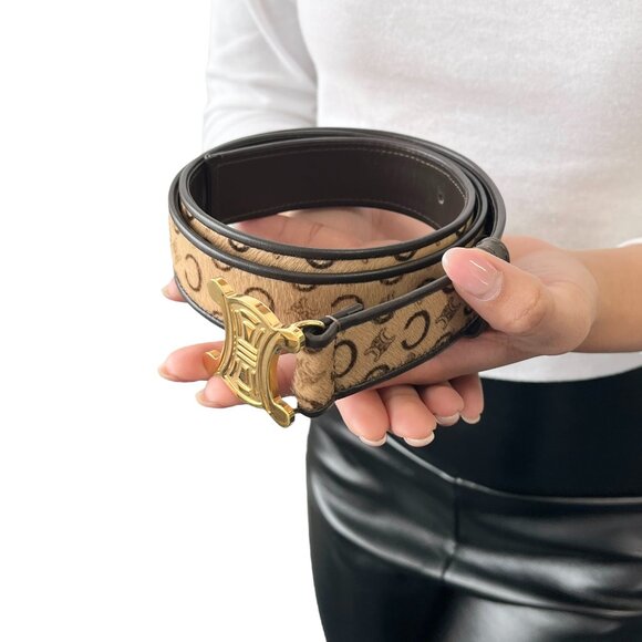 CELINE Vintage Macadam Logo Belt #32/80 Fashion Accessory Brown Gold [104586] main image 10